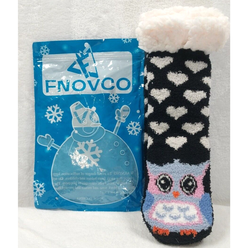 FNOVCO Women's OWL Non-Slip Slipper Socks Fuzzy Soft Warm Fleece Lined 1 Pair